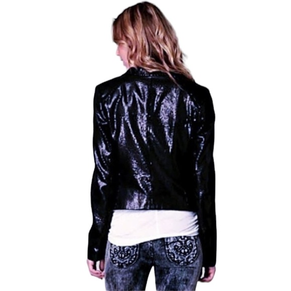 NWT Free People Women Blazer SZ 0 Black Sequin V-Neck One-Button Evening Jacket - Picture 7 of 11